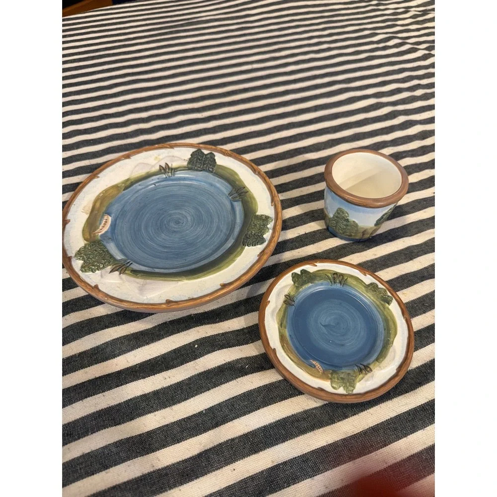Yankee‎ Candle Co Ceramic Landscape Candle Holder Plate Saucer 3pc Set 1033184